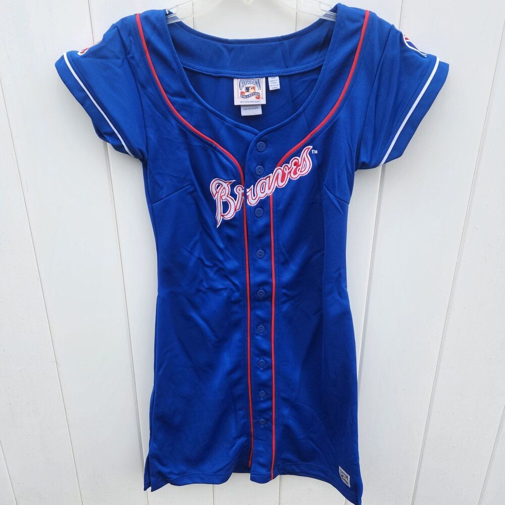 Atlanta Braves Jersey Dress Womens M Blue Cooperstown Carl Banks Button… - Picture 2 of 8